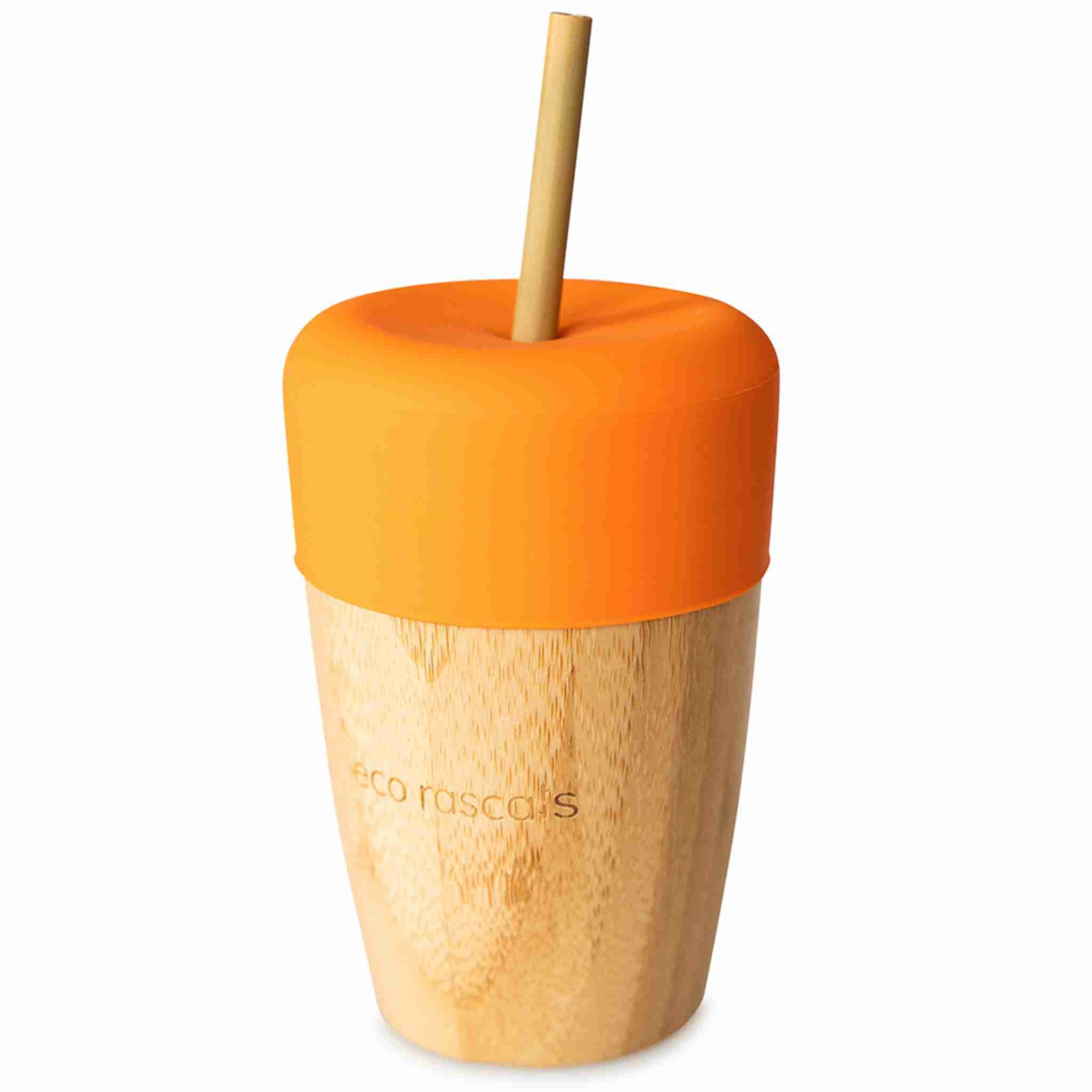 Eco Rascals Bamboo Cups tazza arancione 210 ml con 2 cannuccie