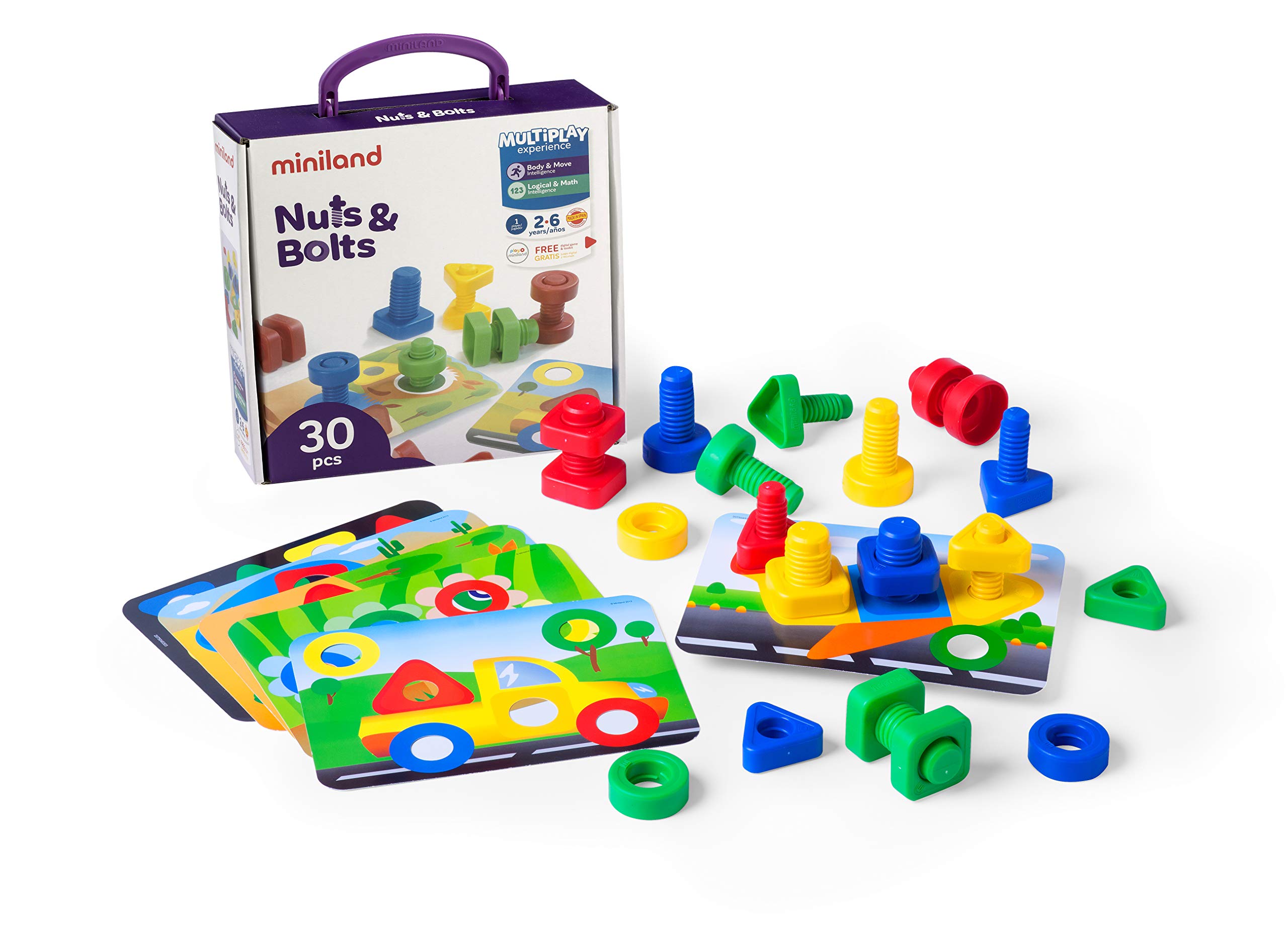 Miniland Dadi e Bulloni 24 Pezzi Gioco Forme 2+ Anni