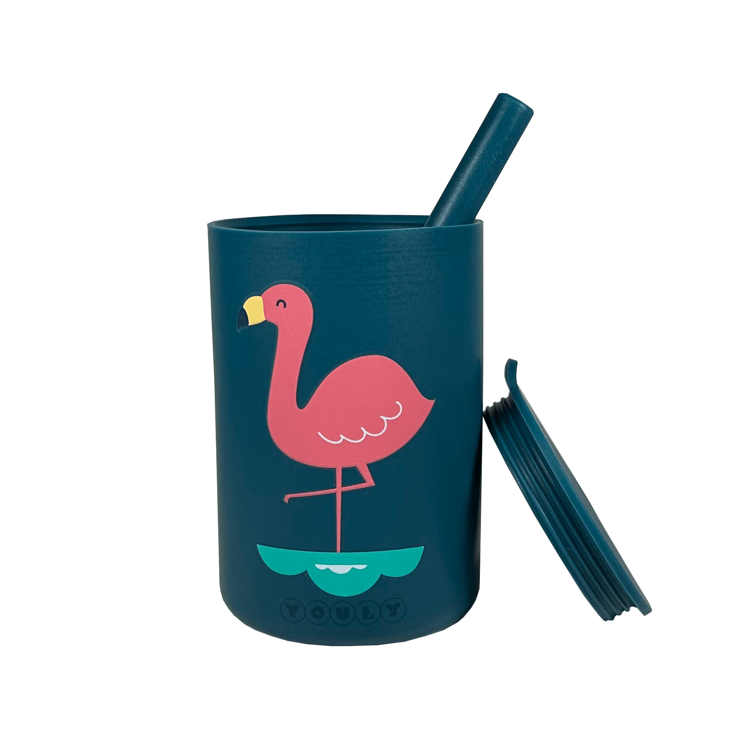Youly Flamingo bicchiere con cannuccia silicone presa facile