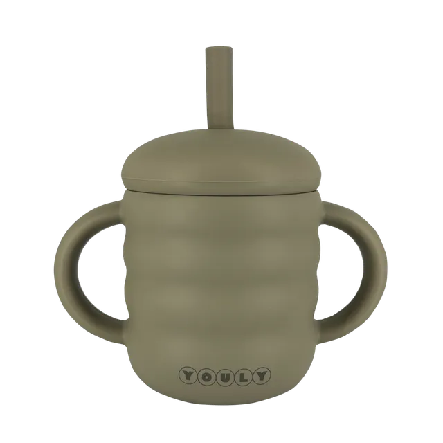 Youly Bubble tazza con cannuccia kaki in silicone alimentare