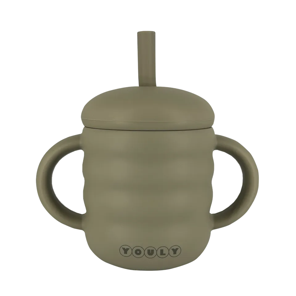 Youly Bubble tazza con cannuccia kaki in silicone alimentare