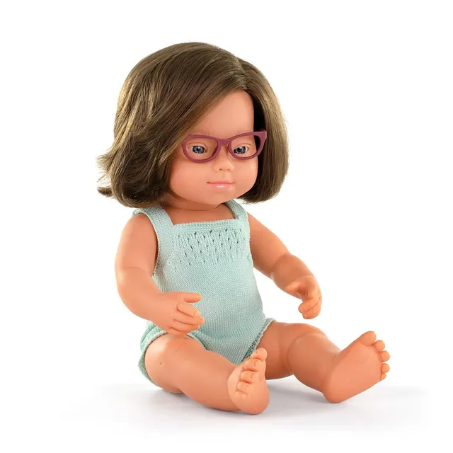 Miniland Colourful bambola caucasica down 38 cm occhiali