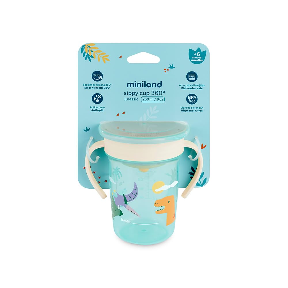 Miniland Alimentazione Tazza 360 Jurassic 270 ml con Manici