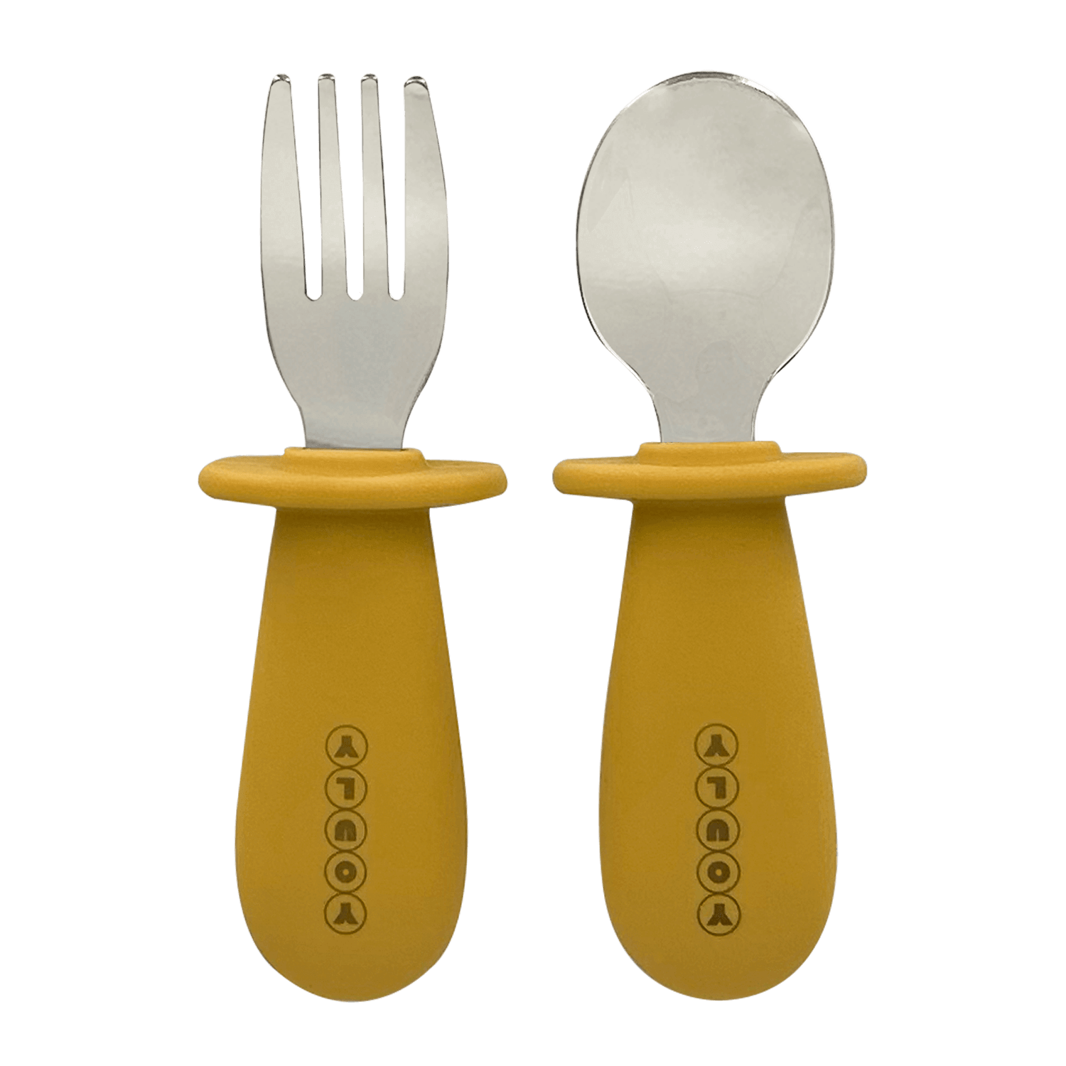Youly posate bimbi giallo ocra forchetta e cucchiaio inox