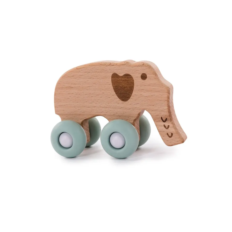 BoJungle B-Woody Elefante Legno Blu con Ruote Gioco Presa