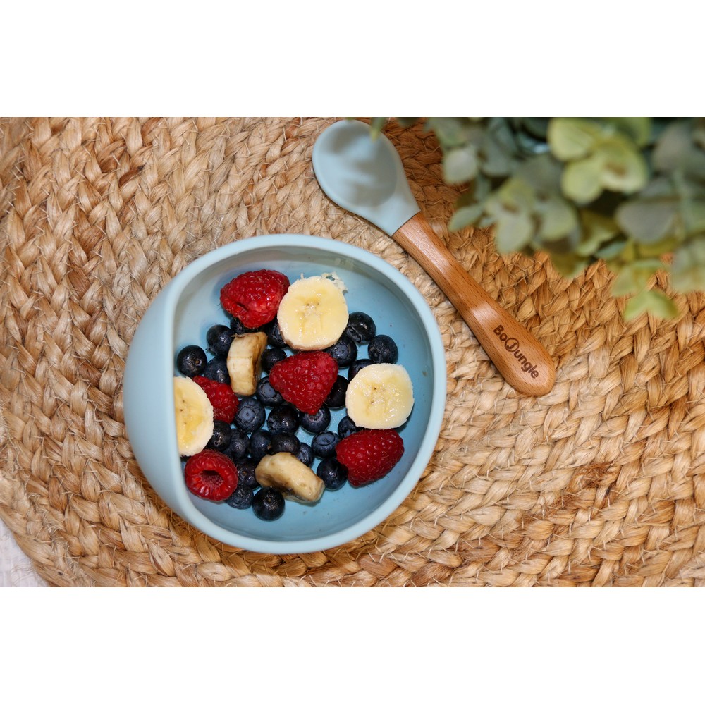 BoJungle Food & Drink ciotola ventosa silicone blu + cucchiaio