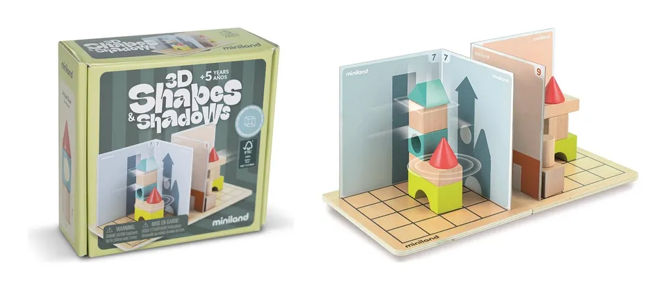 Miniland Shapes Shadows gioco logica legno 12 sfide 5 anni