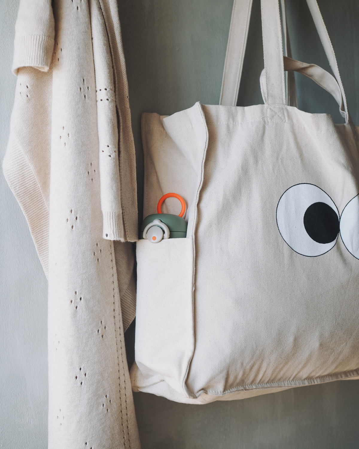 Noui Noui Shopper Eyes Borsa Cotone con Tasca Borraccia