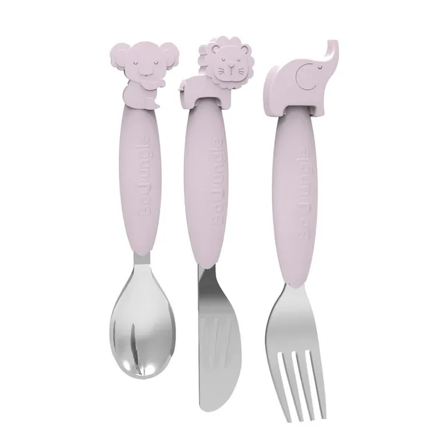 BoJungle Silicone Spoon-Fork-Knife Set pappa silicone rosa
