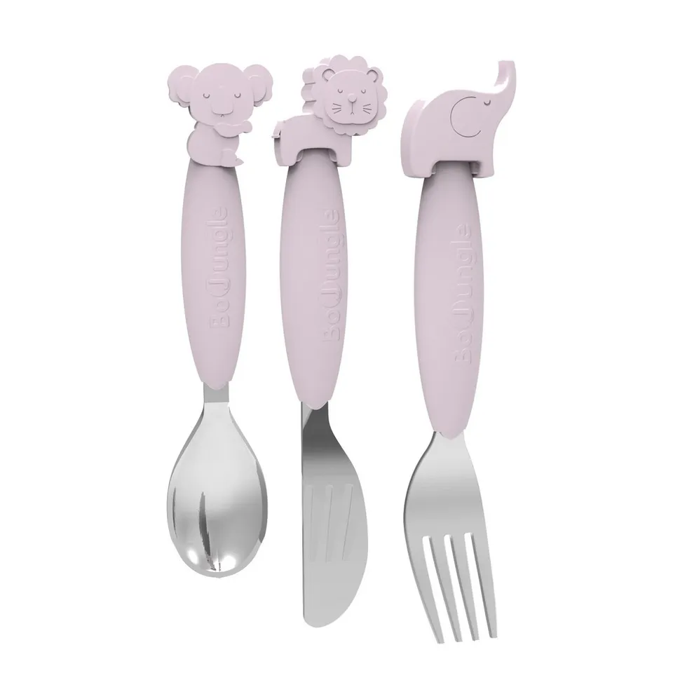 BoJungle Silicone Spoon-Fork-Knife Set pappa silicone rosa
