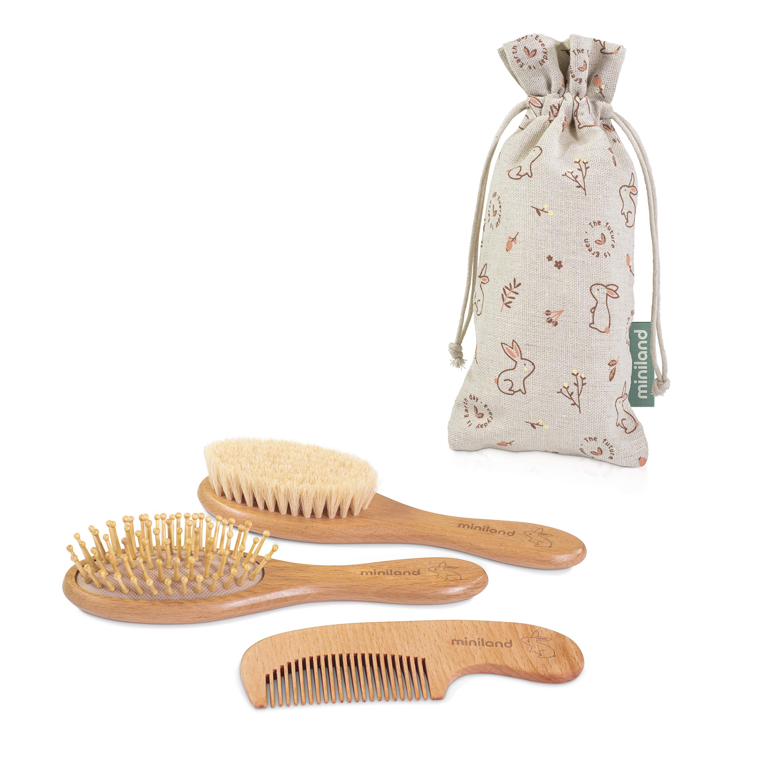 Miniland Bagno Bunny Set Spazzola Capelli Legno
