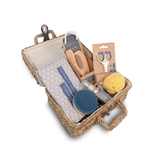 Mizu Baby Noshi Set Regalo Nascita Blu Valigetta Seagrass