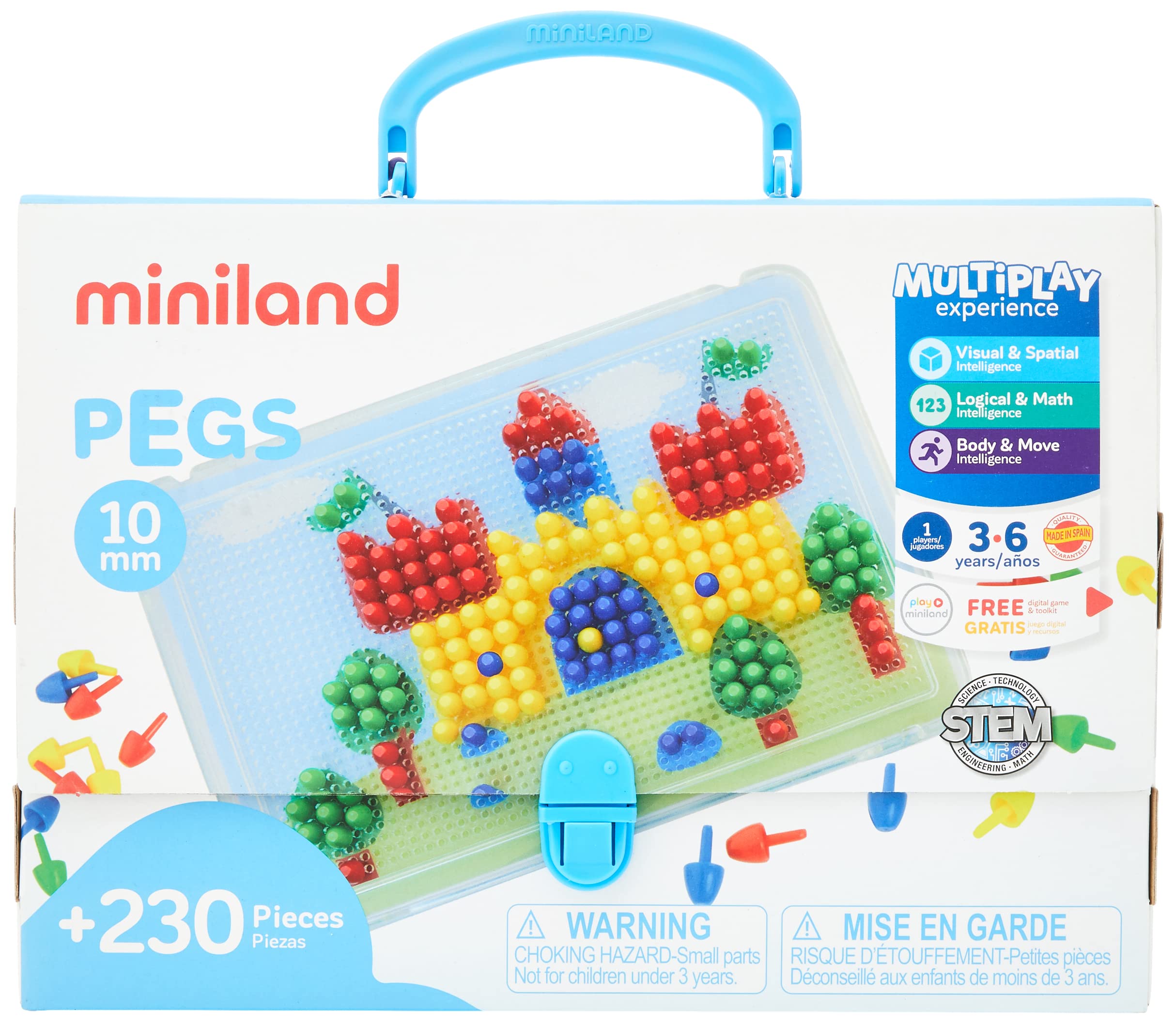 Miniland mosaico chiodini colorati 6 tavole 230 pz