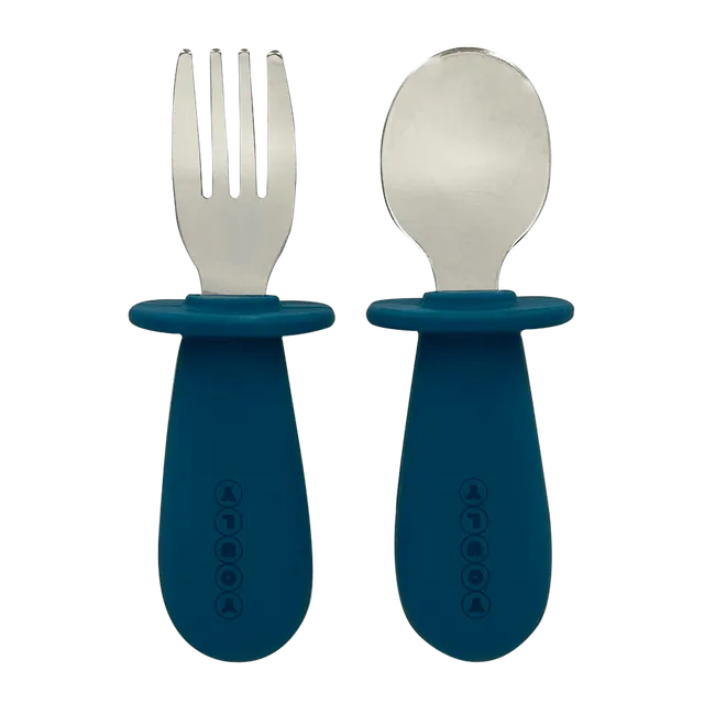 Youly Set posate bimbi blu acciaio e silicone