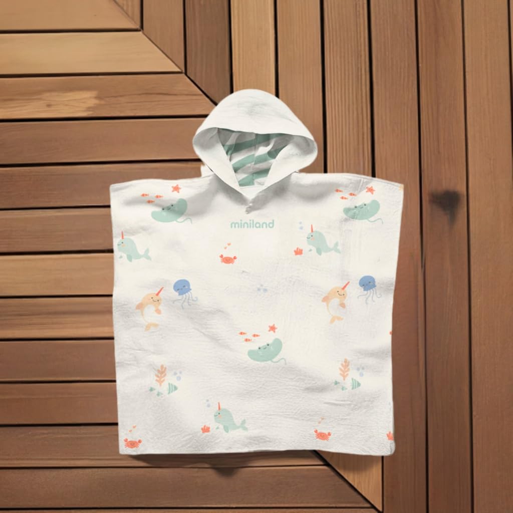 Miniland Bagno poncho neonato mussola cotone con cappuccio