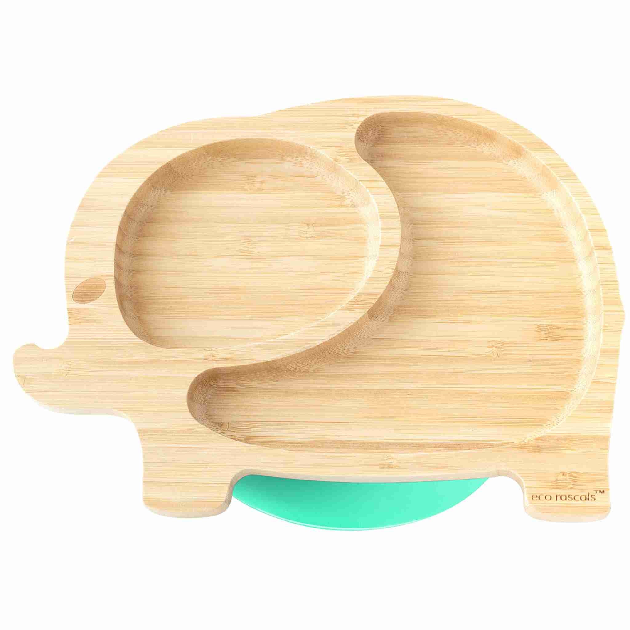 Eco Rascals Bamboo Plates Elephant piatto ventosa verde 2 scomparti