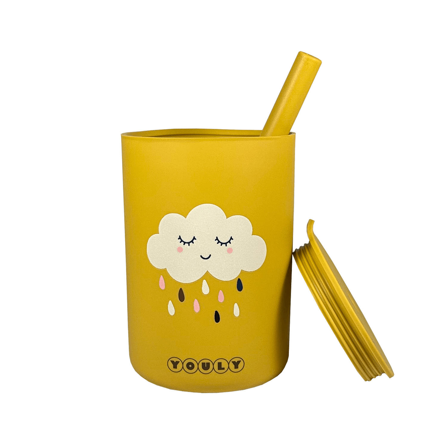 Youly Nuvola tazza con cannuccia ocra in silicone alimentare