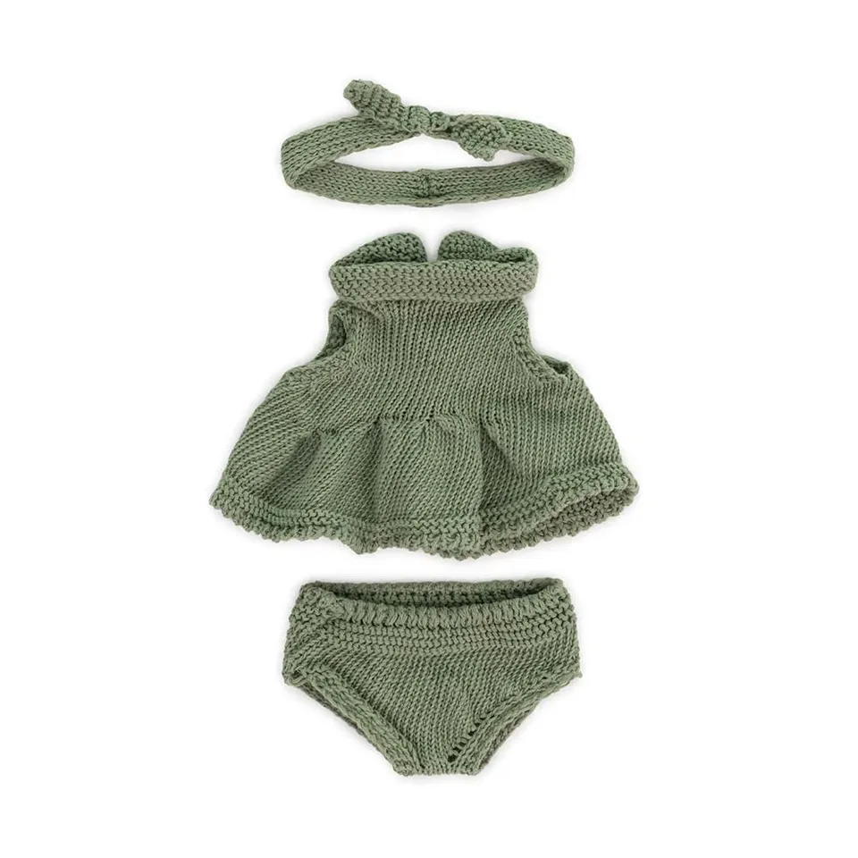 Miniland Vestito Verde Maglia Bambola 21 cm con Cerchietto