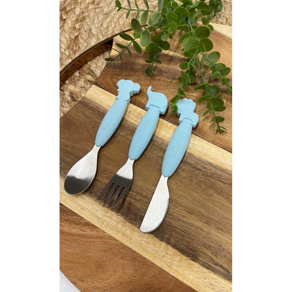 BoJungle Silicone Spoon-Fork-Knife Set posate bimbo blu