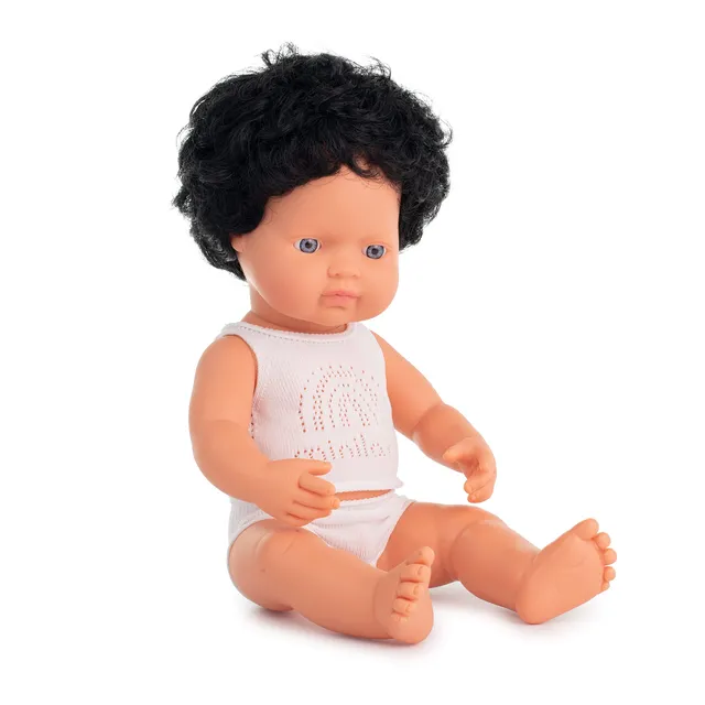 Miniland Bambola Europeo 38 cm vinile capelli ricci bambino