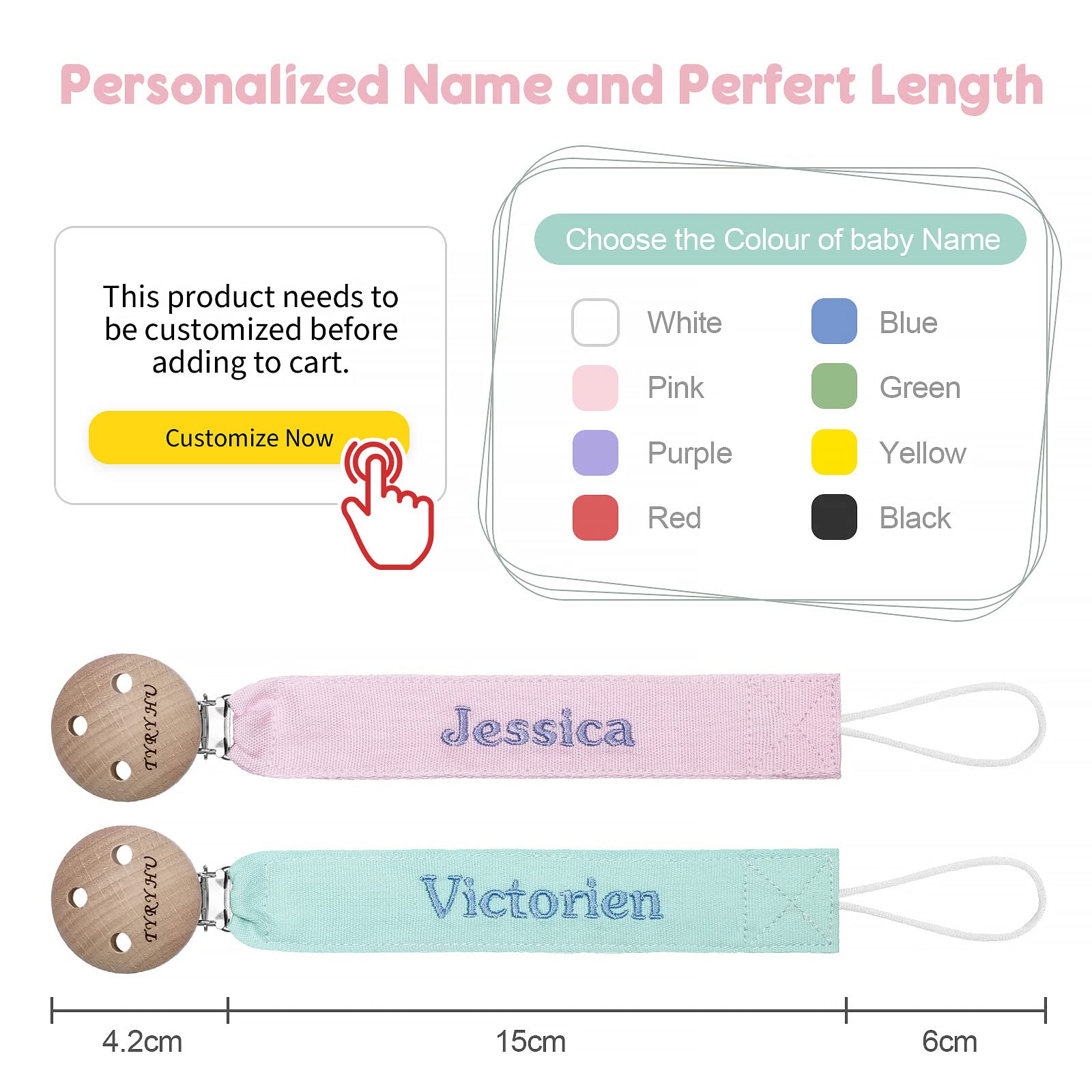 TYRY.HU Customize Name catenella portaciuccio rosa ciano 2 pezzi