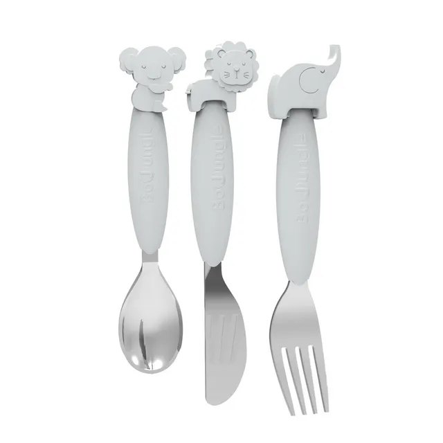 BoJungle Food & Drink set posate silicone bimbo grigio