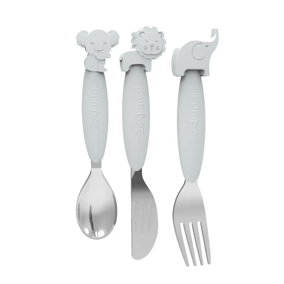 BoJungle Food & Drink set posate silicone bimbo grigio