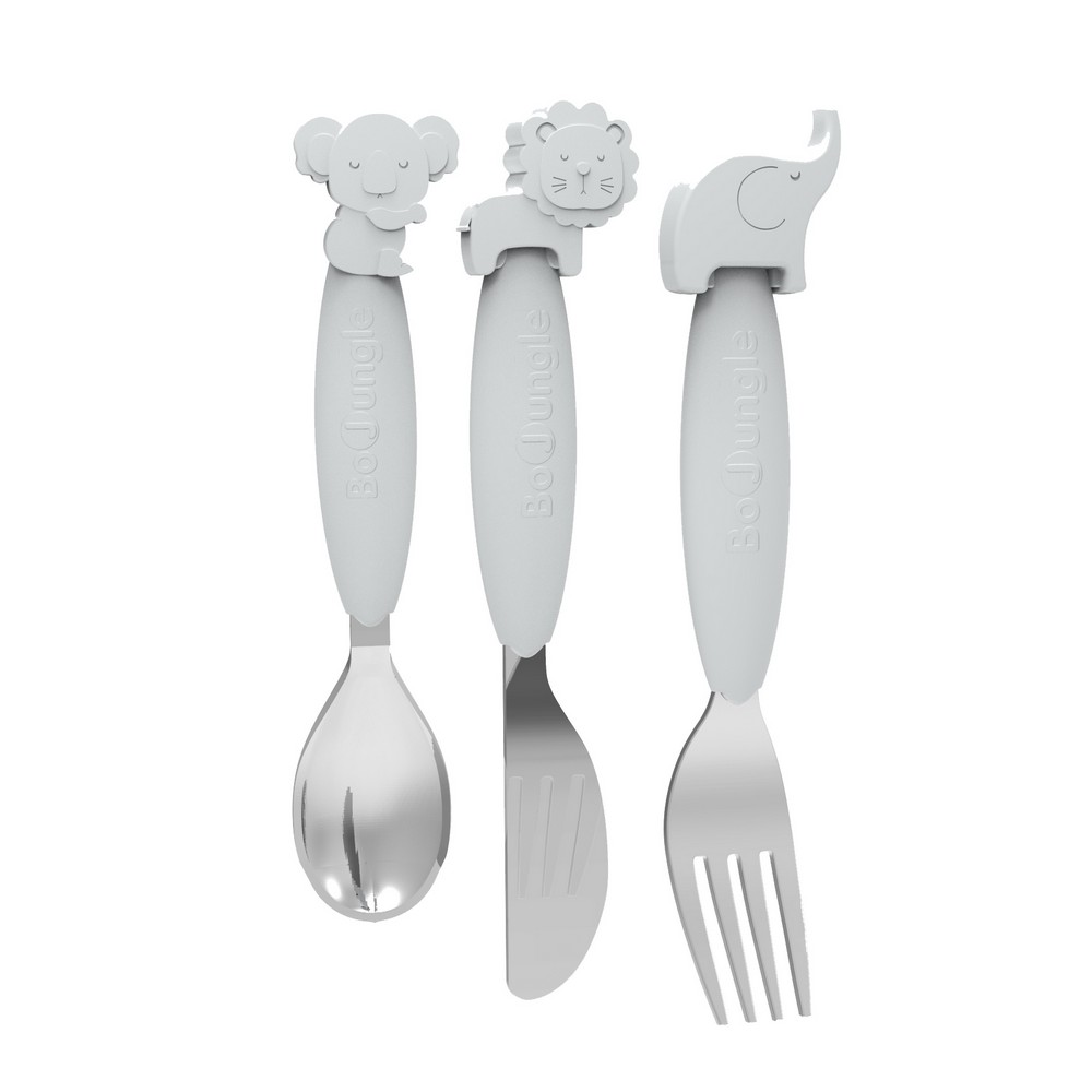 BoJungle Food & Drink set posate silicone bimbo grigio