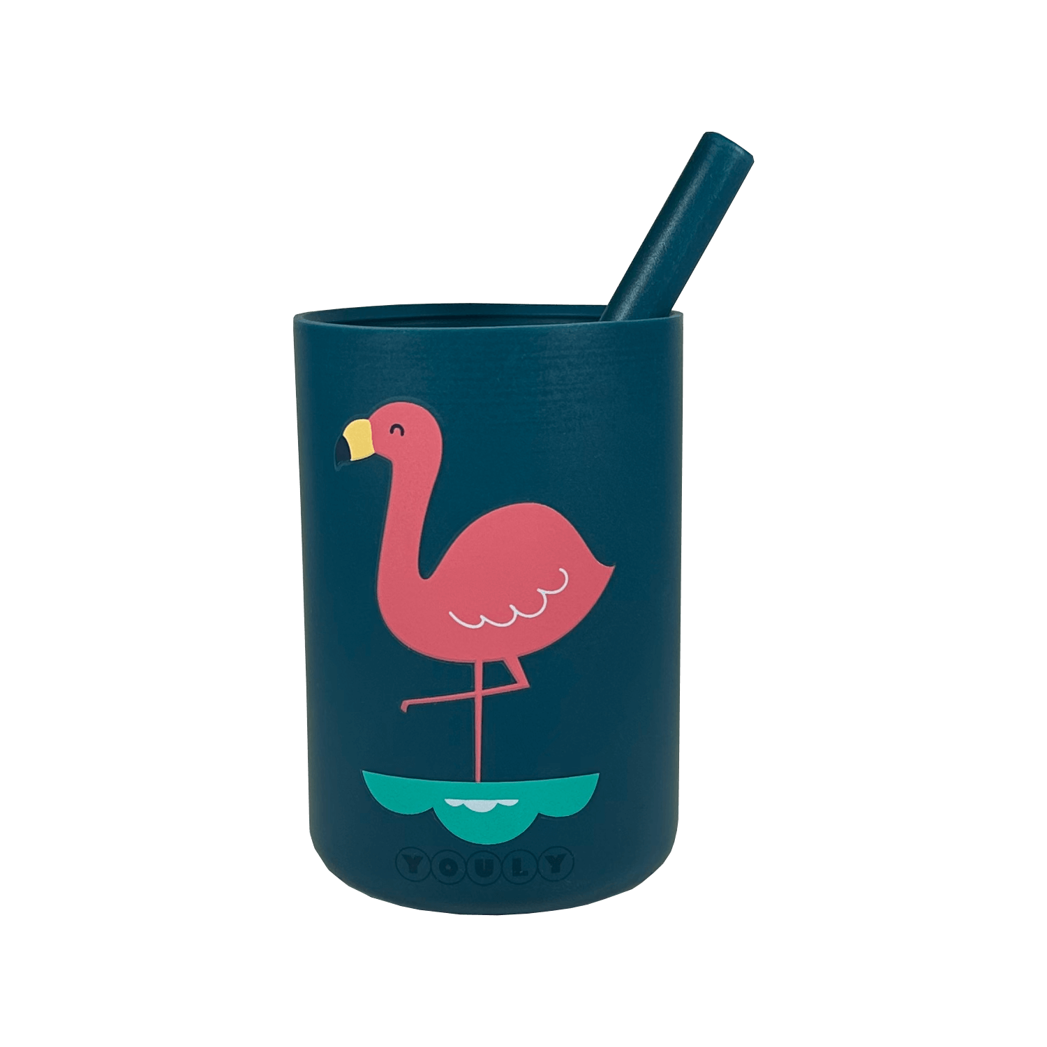 Youly Flamingo bicchiere con cannuccia silicone presa facile