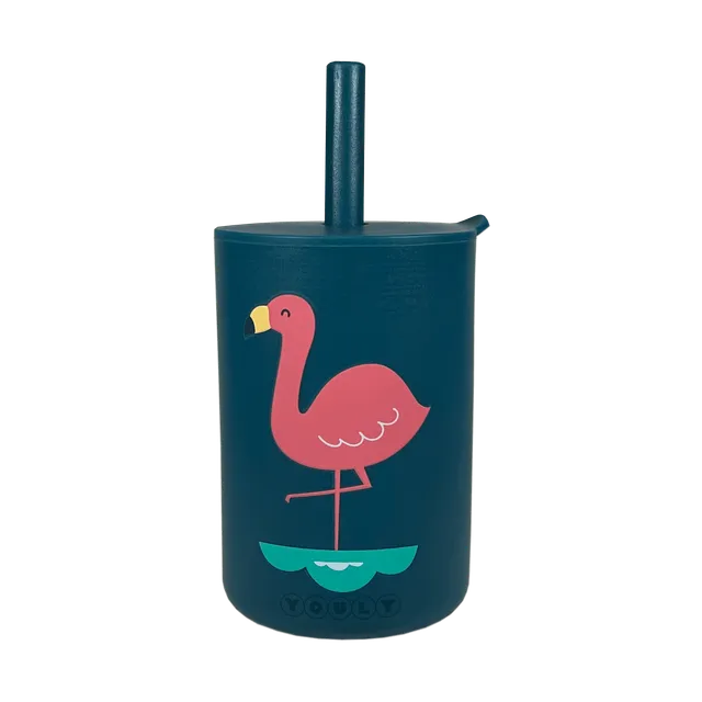 Youly Flamingo bicchiere con cannuccia silicone presa facile