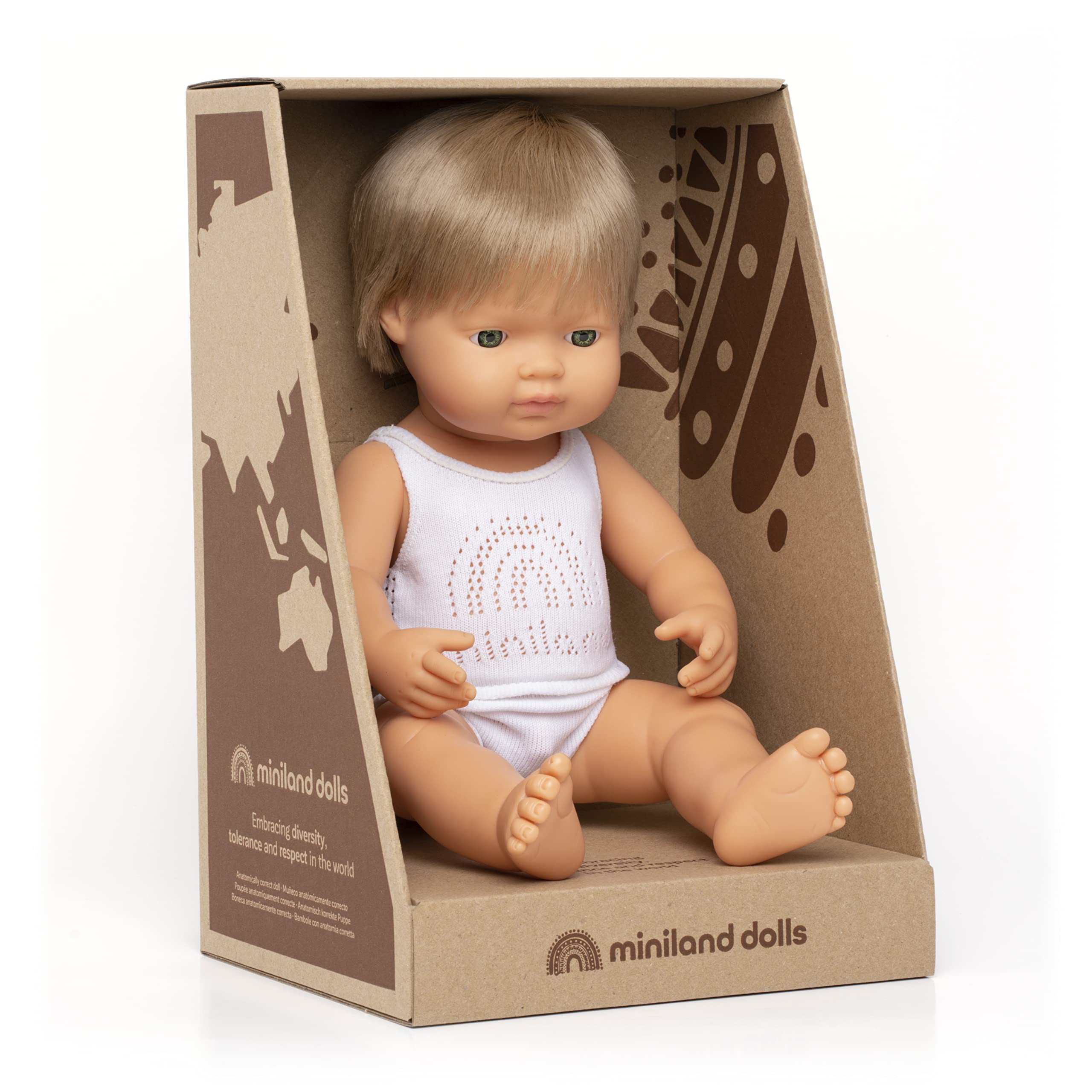 Miniland Bambola ragazzo europeo 38 cm capelli biondi