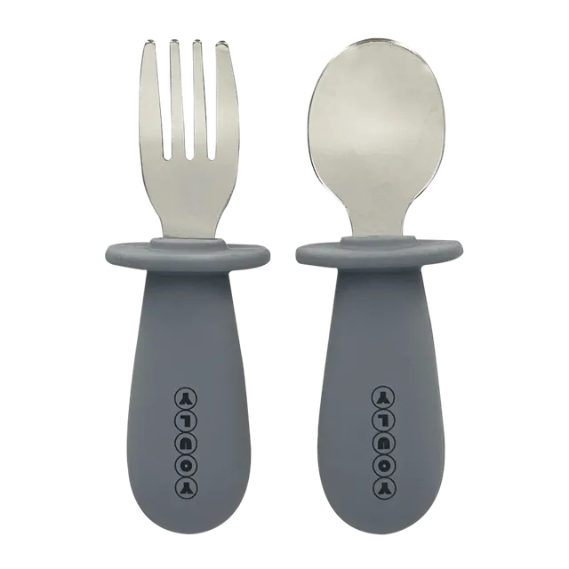 Youly Set Posate Bambino Grigio Cemento Forchetta Cucchiaio