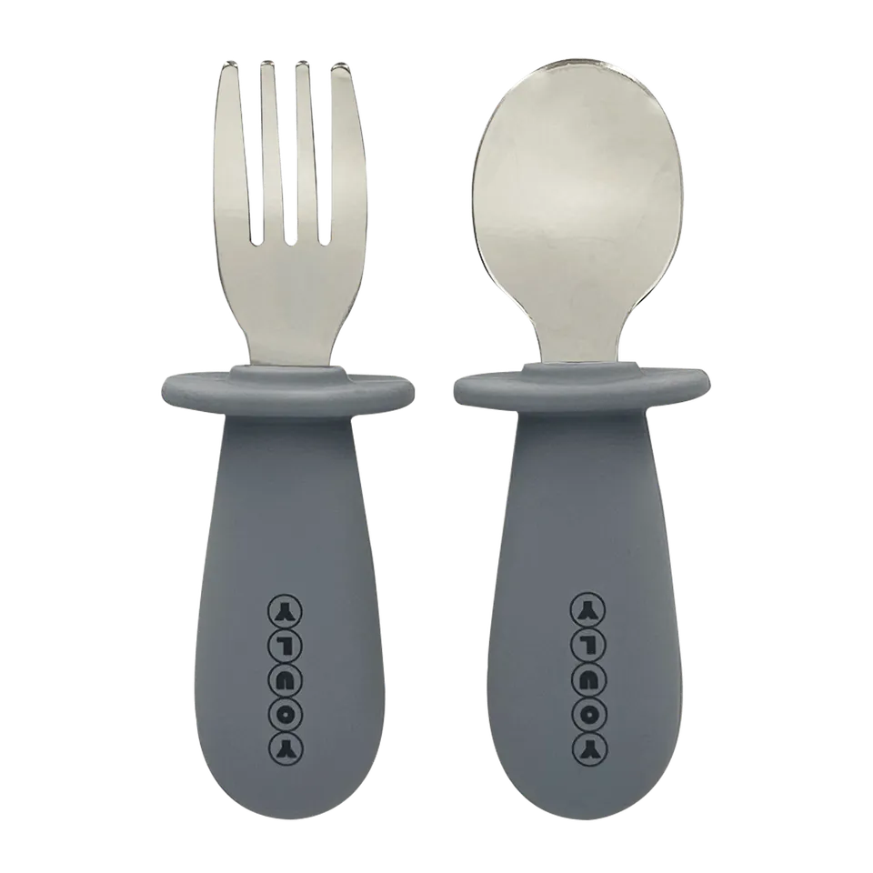 Youly Set Posate Bambino Grigio Cemento Forchetta Cucchiaio