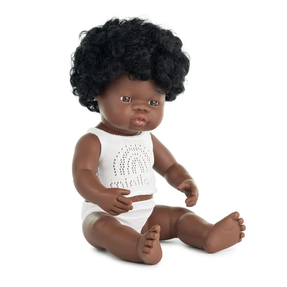 Miniland 31154 bambola africana 38 cm con biancheria vinile