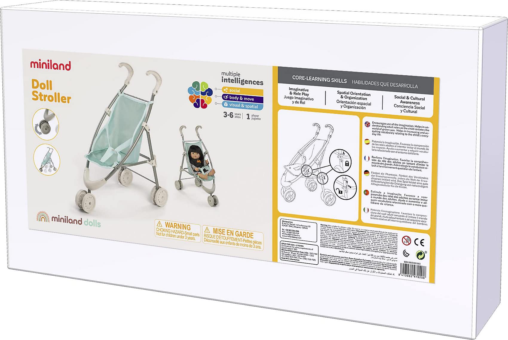 Miniland Bambole e accessori passeggino bambole mint 97020 pieghevole