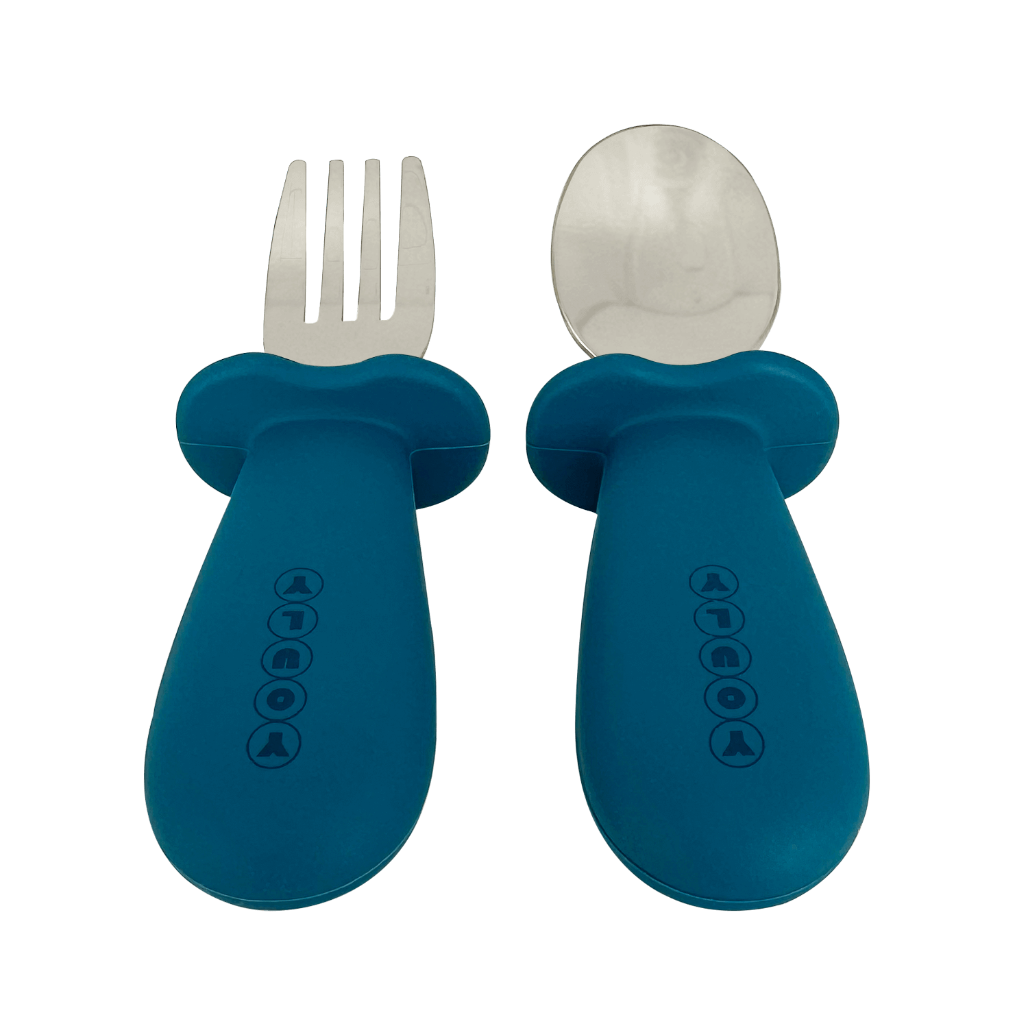 Youly Set posate bimbi blu acciaio e silicone