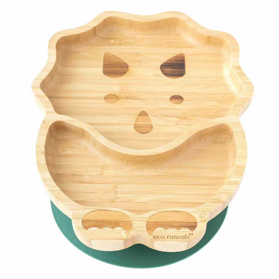 Eco Rascals Bamboo Plates Dinosaur piatto ventosa verde 2 scomparti