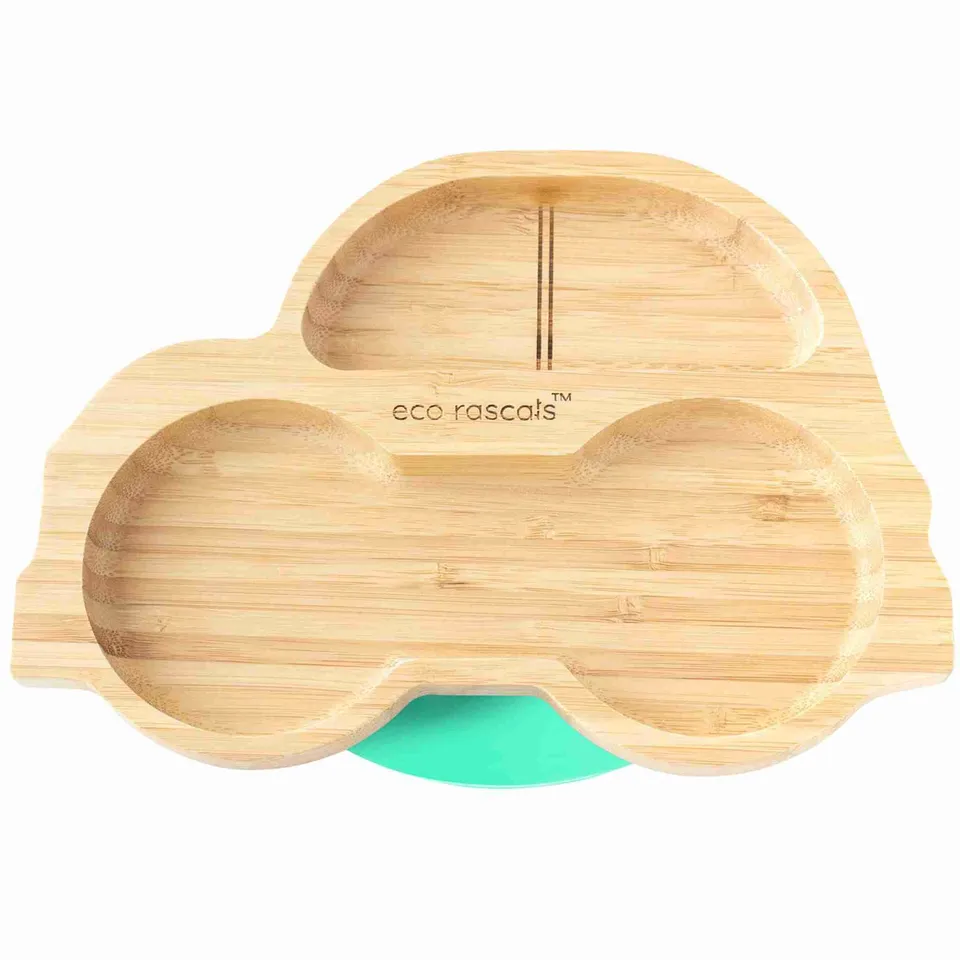 Eco Rascals Bamboo Plates Car piatto ventosa scomparti verde