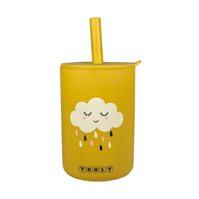 Youly Nuvola tazza con cannuccia ocra in silicone alimentare