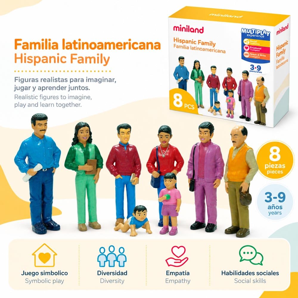 Miniland Diversità 27398 famiglia ispanica figure 14 cm