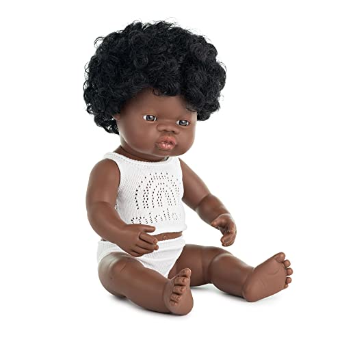Miniland 31154 bambola africana 38 cm con biancheria vinile