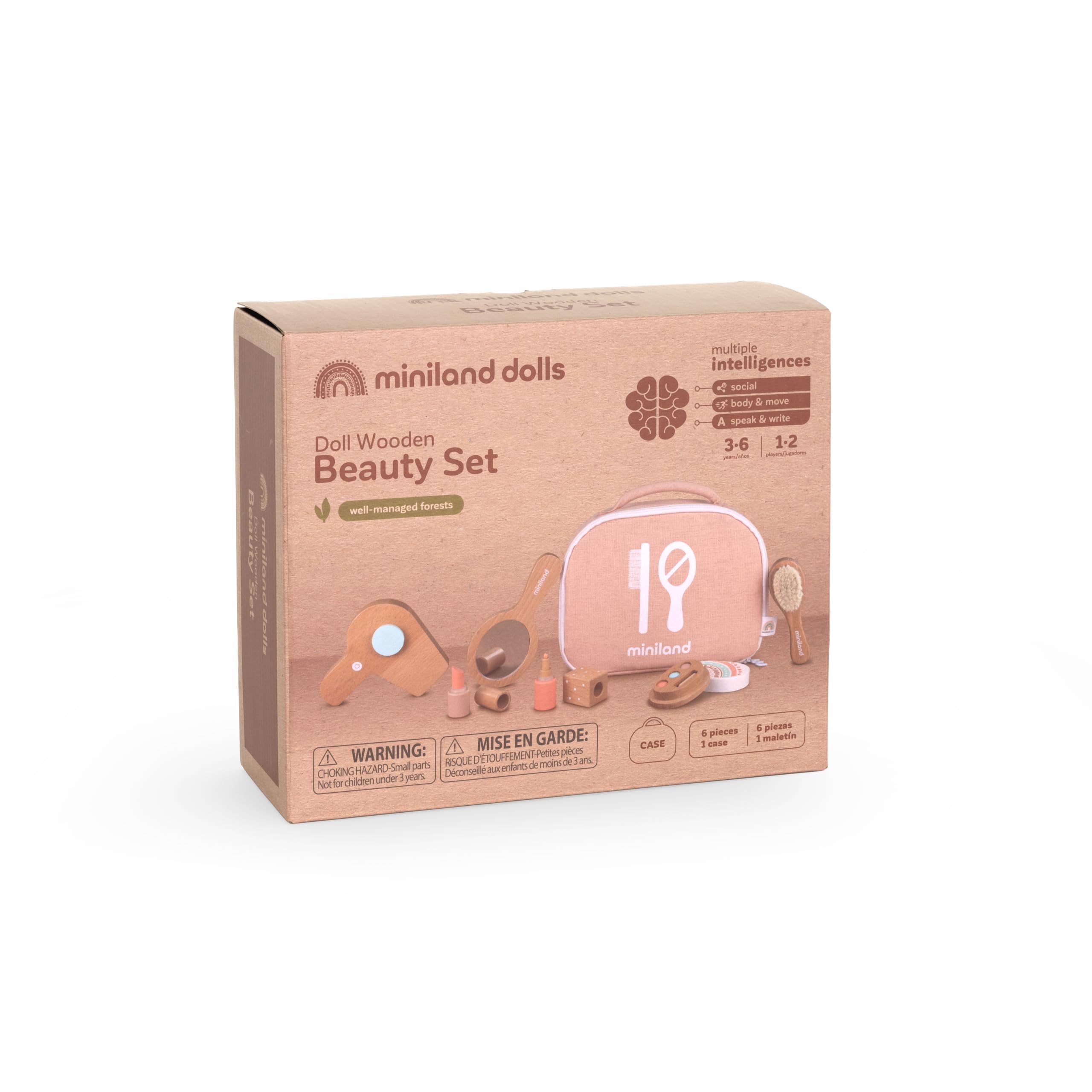 Miniland Set Bellezza Legno per bambole valigetta accessori