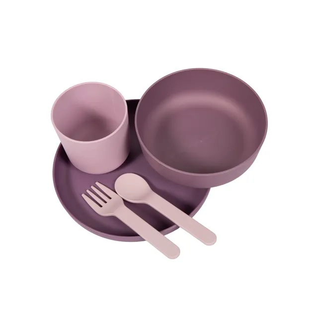 BoJungle set pappa 5 pz CPLA viola-rosa piatto tazza ciotola