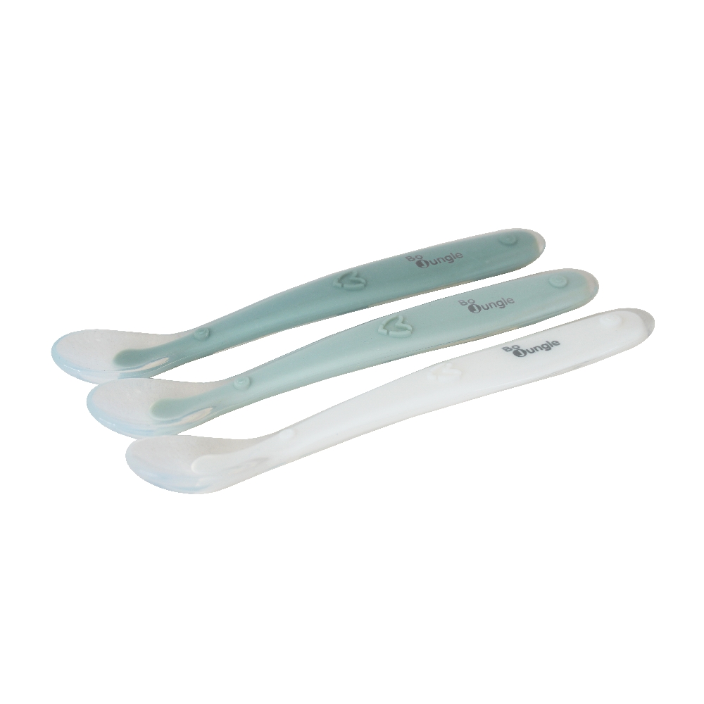 BoJungle Soft Spoons 3 cucchiaini silicone bianco salvia giada