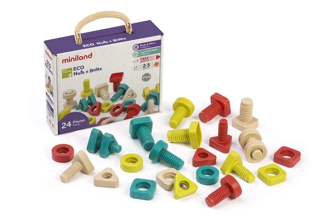 Miniland Eco Nuts&Bolts 32152 viti e dadi 24 pezzi 7 cm
