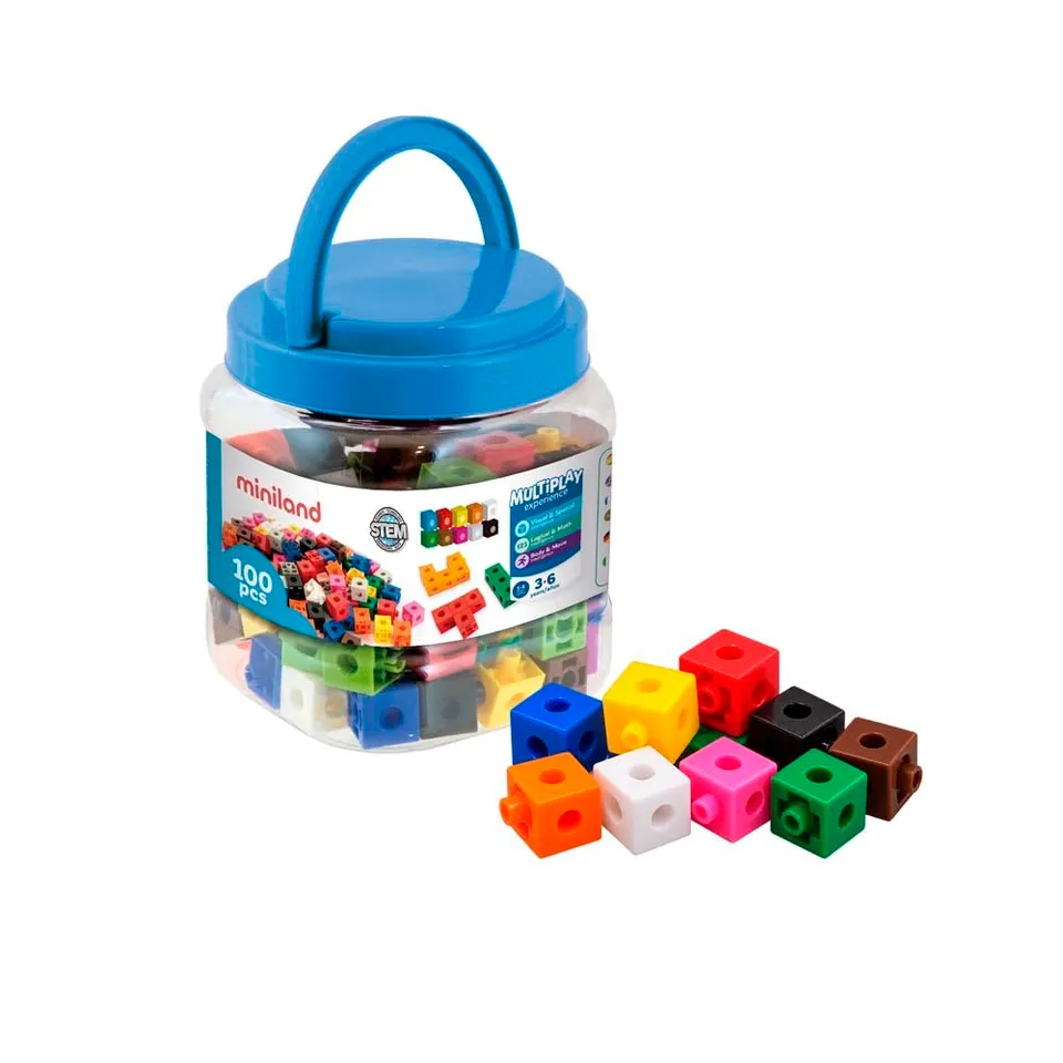 Miniland Blocchi cubetti in barattolo 100 pezzi 2 cm colori