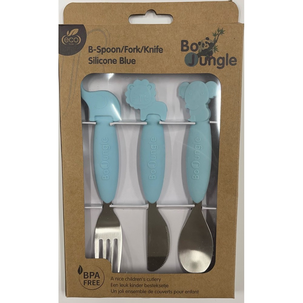 BoJungle Silicone Spoon-Fork-Knife Set posate bimbo blu