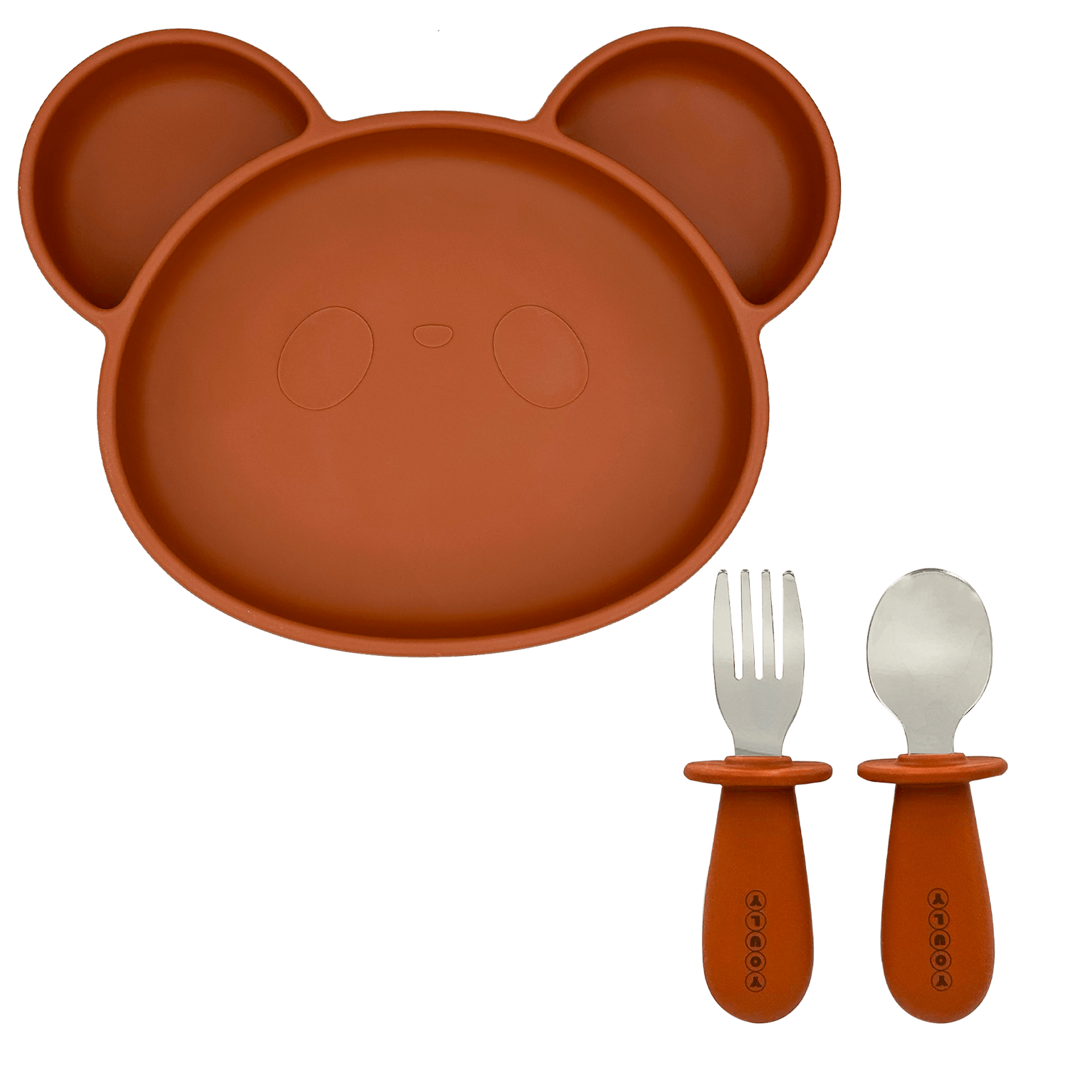 Youly Orso Set Pappa Silicone Marrone Ruggine con Posate