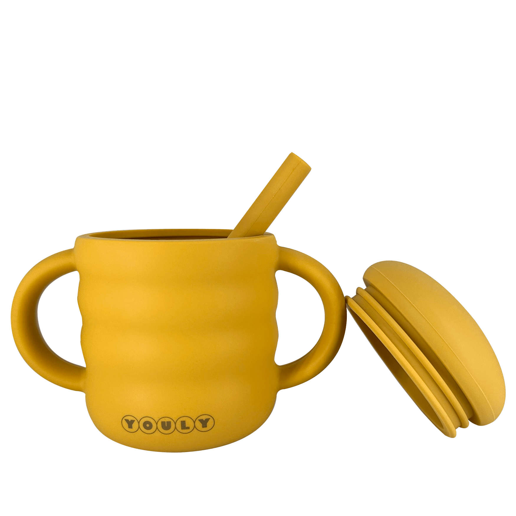 Youly Bubble tazza con cannuccia ocra in silicone alimentare