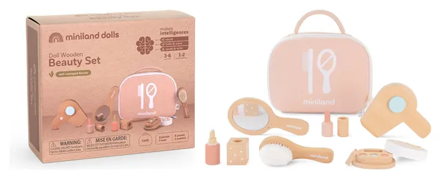 Miniland Set Bellezza Legno per bambole valigetta accessori